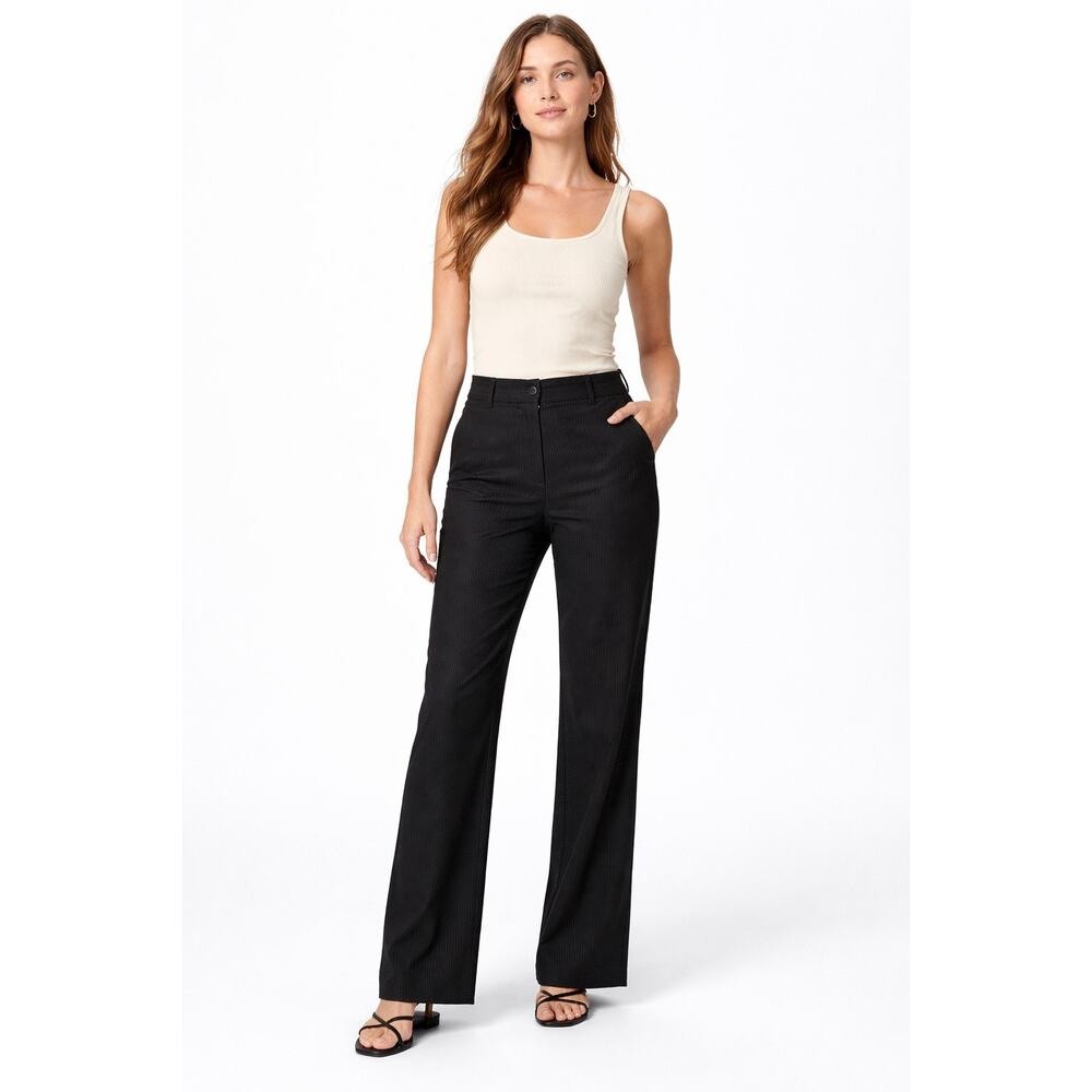 1990s April Cornell Katherine Black Micro Herringbone Cotton Pants Size M